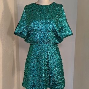 H&M Holiday Glam Green Sequin Mini Dress
